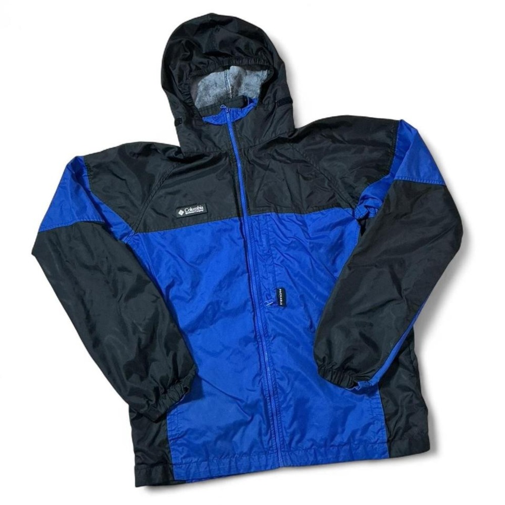 Columbia Sportswear Company‎ Packable Jacket Blue Black Hooded Windbreaker Mens